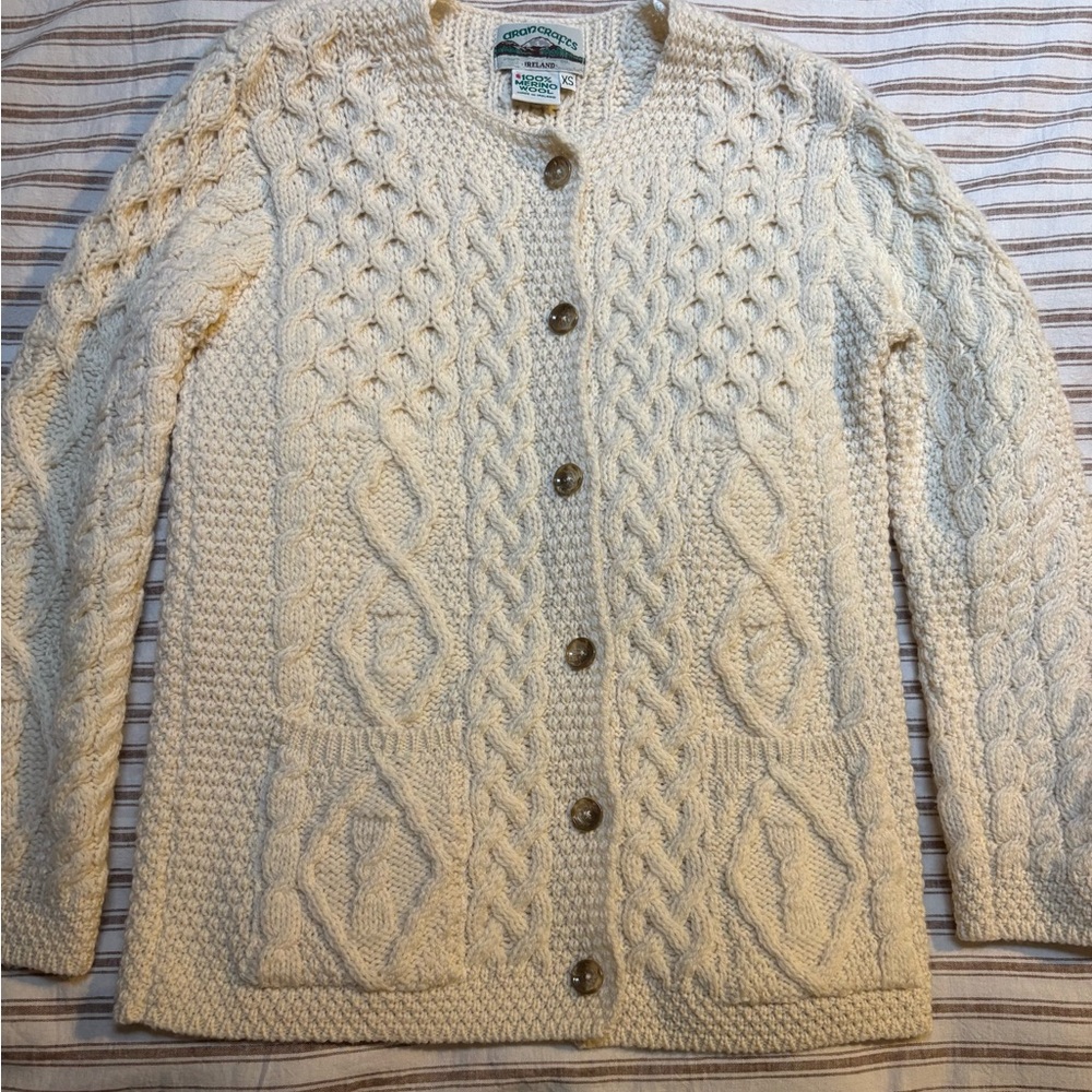 Aran Crafts Cream Cable Knit Cardigan